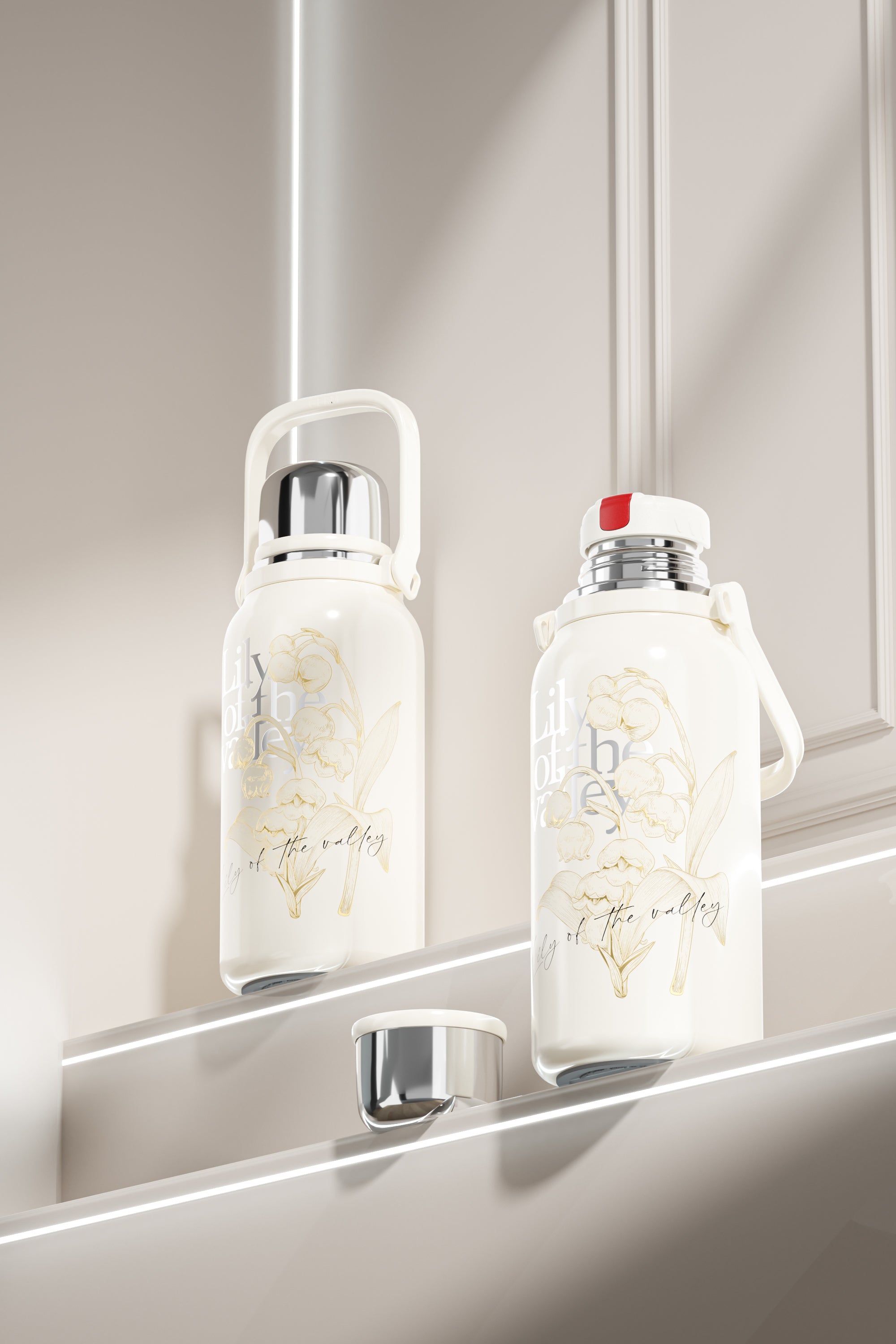 GERM Lily of the Valley Sport Vacuum Bottle with Cup – White