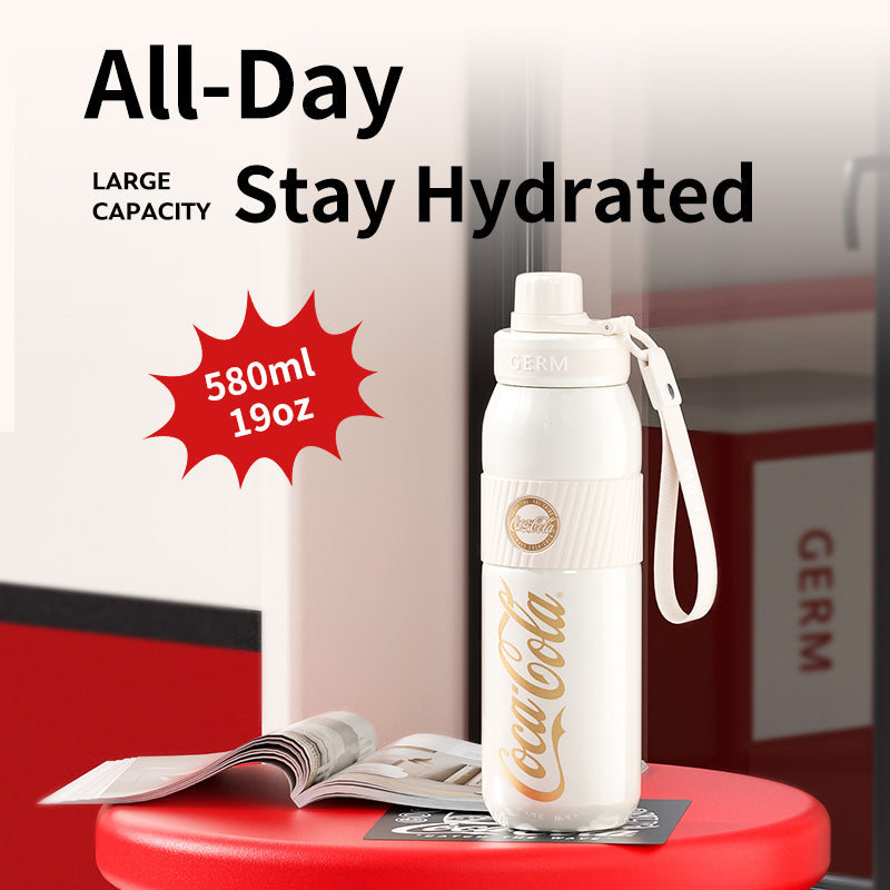 Multi-drink lid detail on GERM Coca-Cola athletic vacuum flask