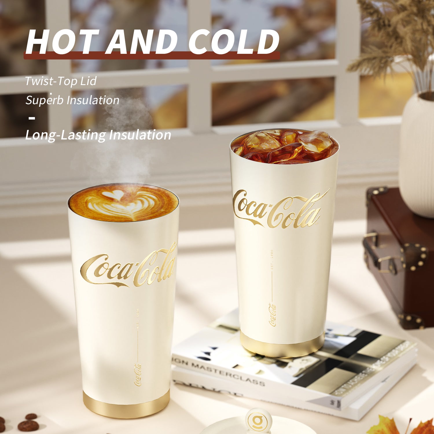 Large capacity Coca-Cola travel tumbler with carry strap