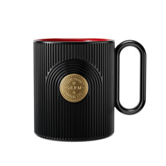 ceramic coffee mug with spoon and lid lifestyle use