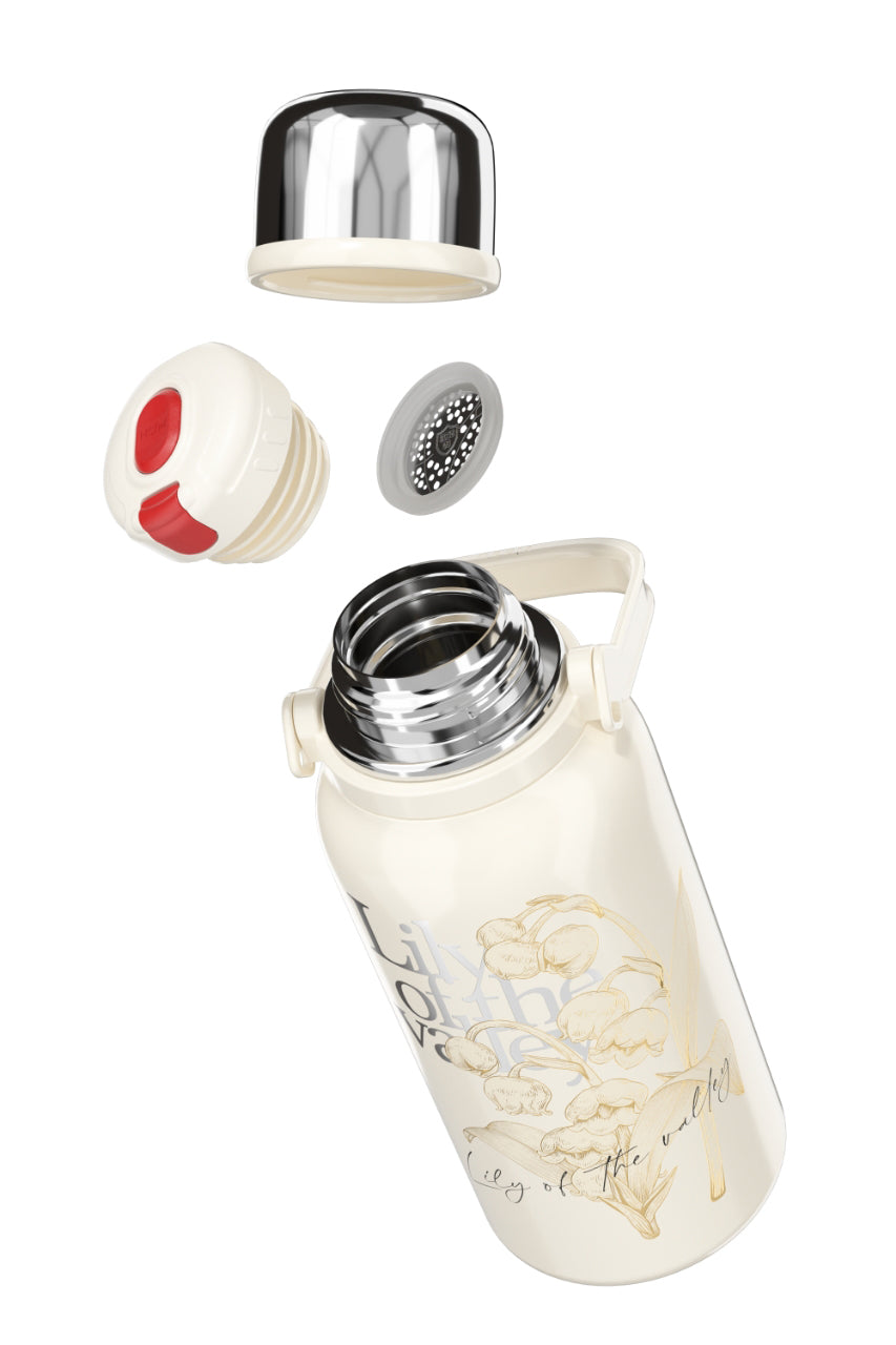 GERM Lily of the Valley Sport Vacuum Bottle with Cup – White