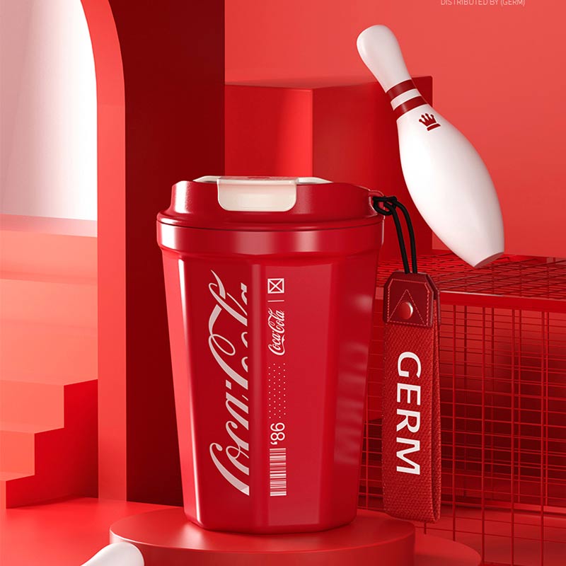 Red container with Coca-Cola branding on a red background