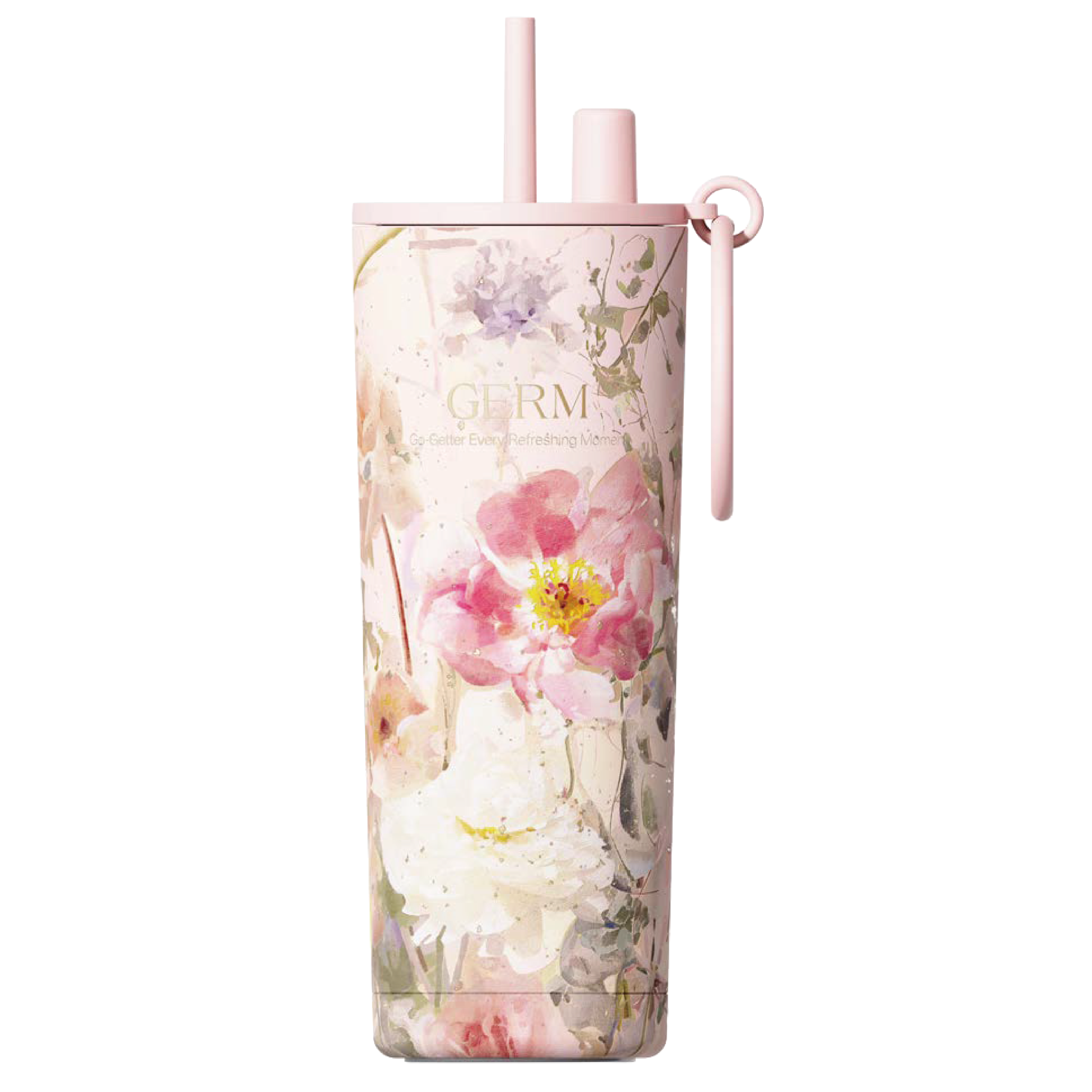 GERM Flower Collection insulated vacuum tumbler with straw pink