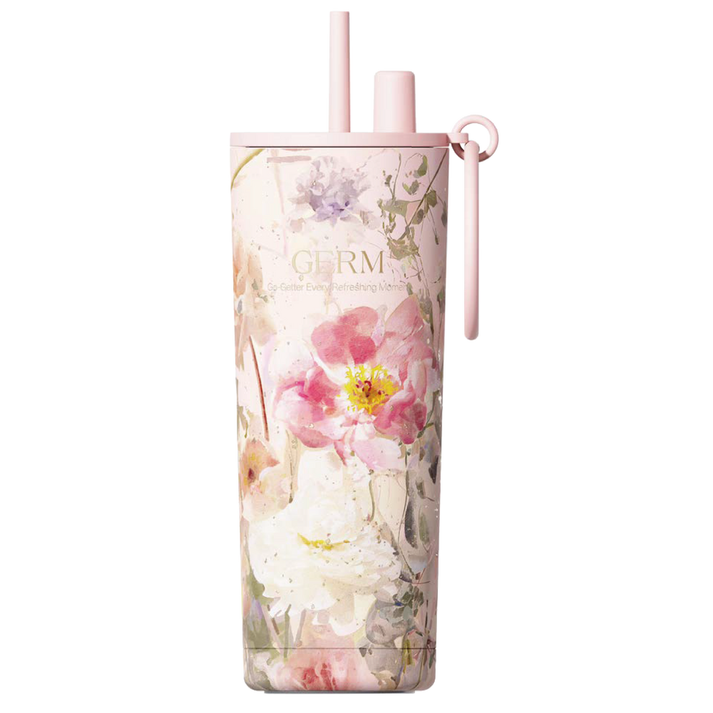 GERM Flower Collection insulated vacuum tumbler with straw pink