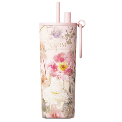 GERM Flower Collection insulated vacuum tumbler with straw pink
