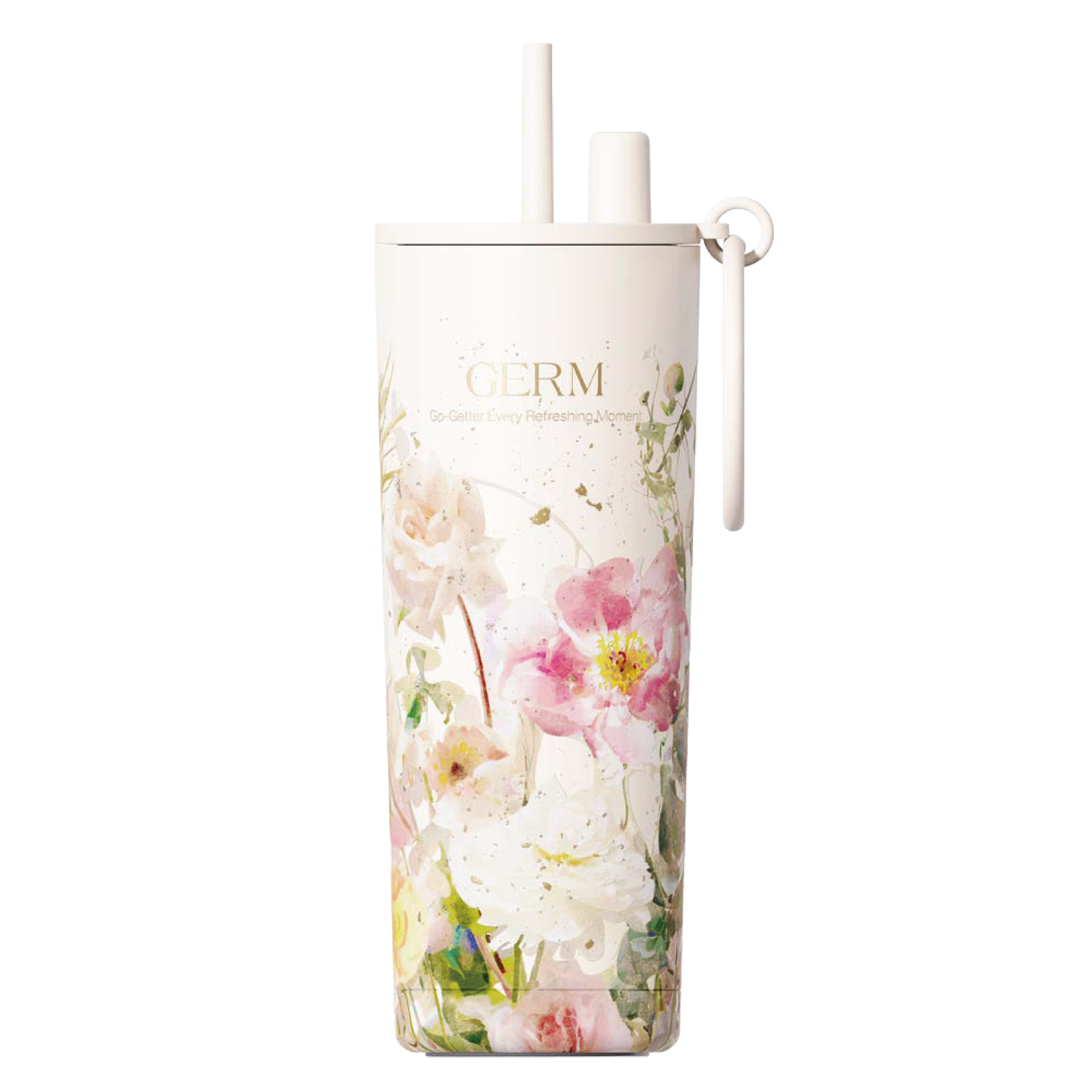 GERM Flower Collection insulated vacuum tumbler with straw- white