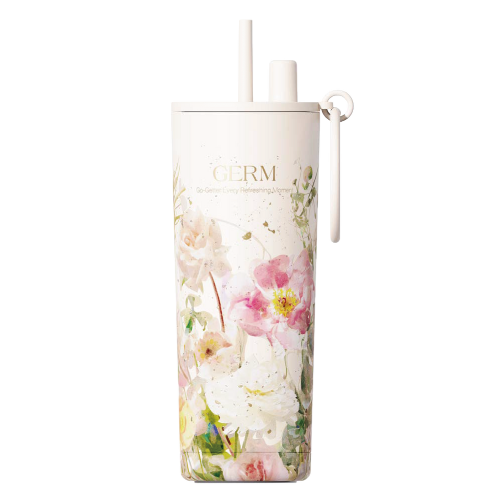 GERM Flower Collection insulated vacuum tumbler with straw- white