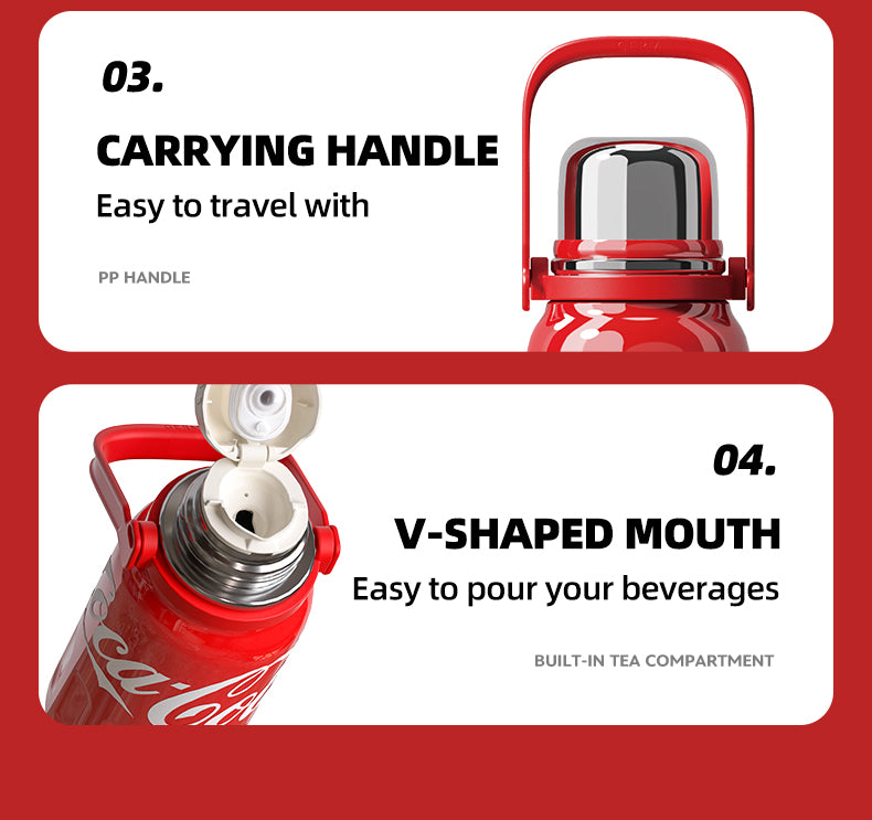 Large capacity vacuum insulated flask with cup lid from GERM Coca-Cola Collection