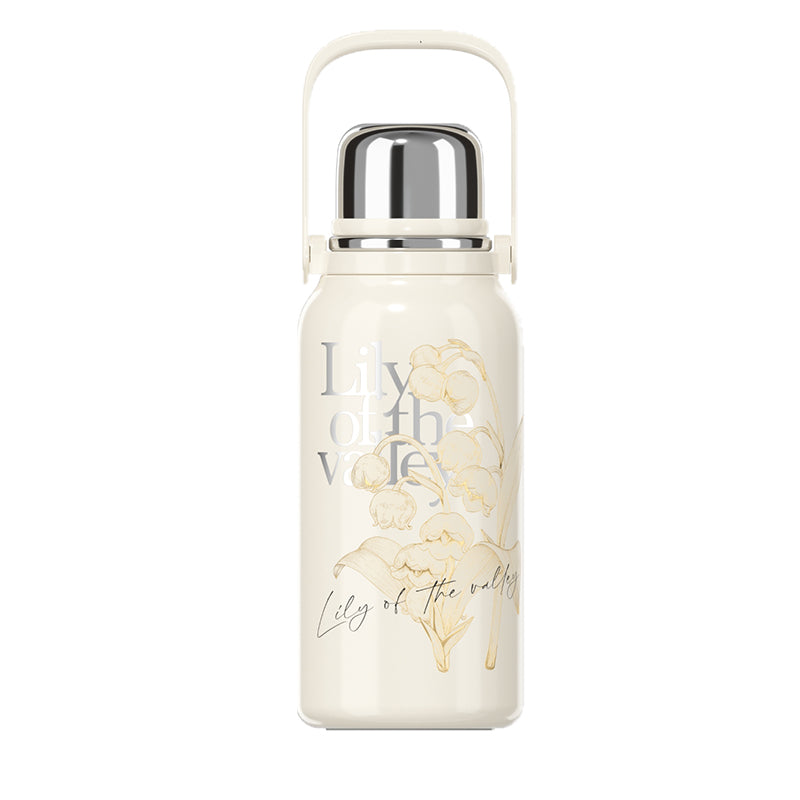 GERM Lily of the Valley Sport Vacuum Bottle with Cup – White