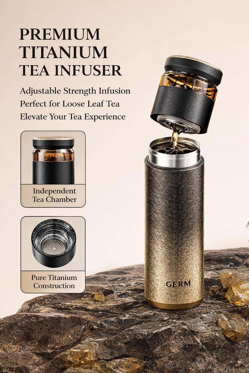 GERM Ti TeaCrystal Titanium Vacuum Bottle 520ml