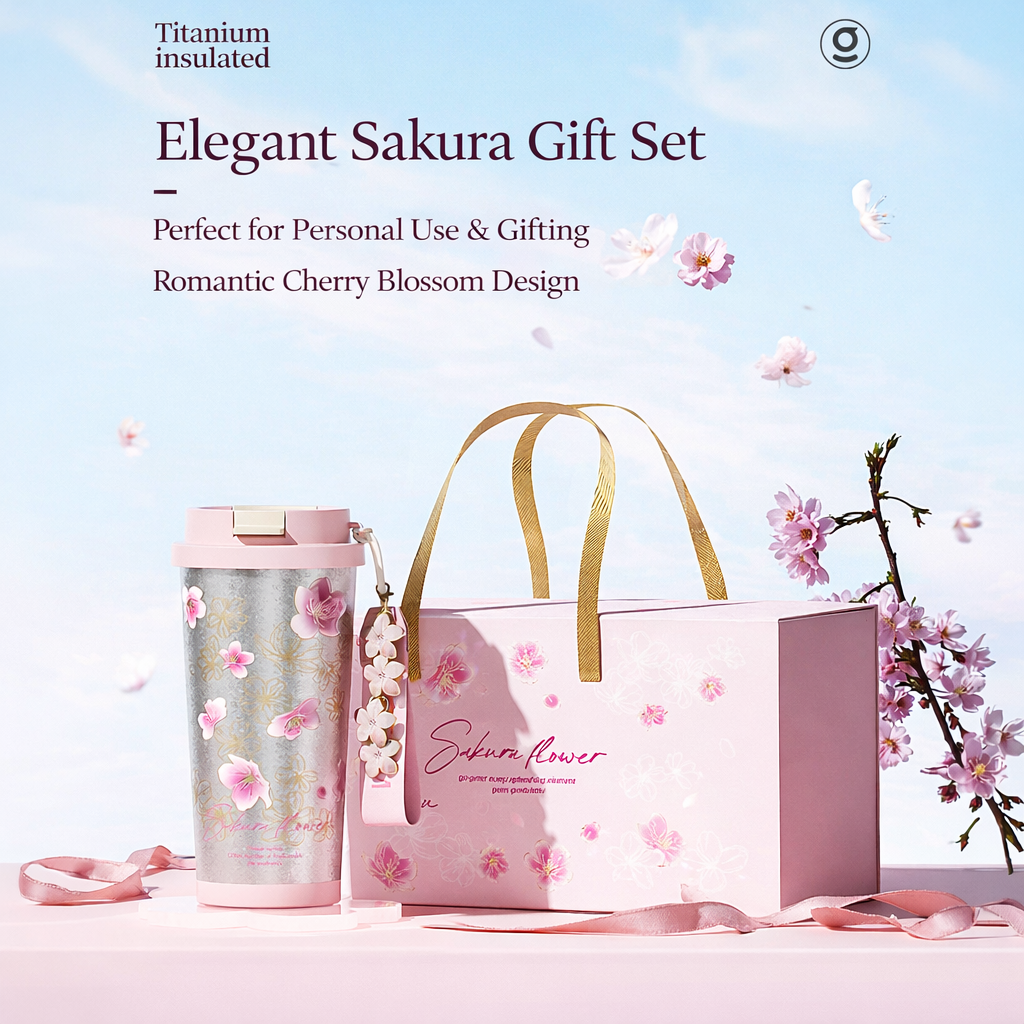 GERM Flower Collection Titanium Shining Vacuum Tumbler - Sakura